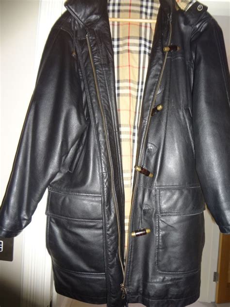 burberry leather duffle coat|More.